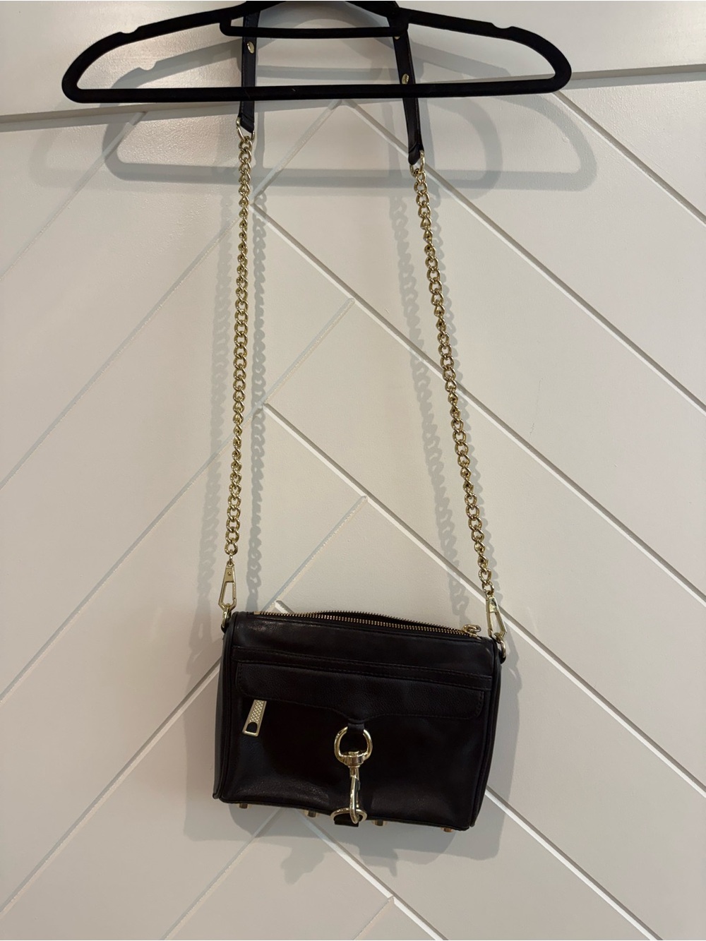 Rebecca Minkoff. Mac Leather Crossbody Bag Black with Gold Hardware